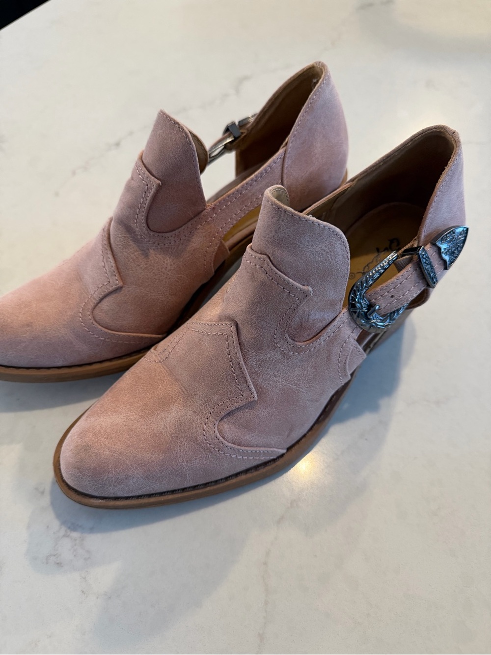 Qupid Dusty Pink Suede Buckle Mules